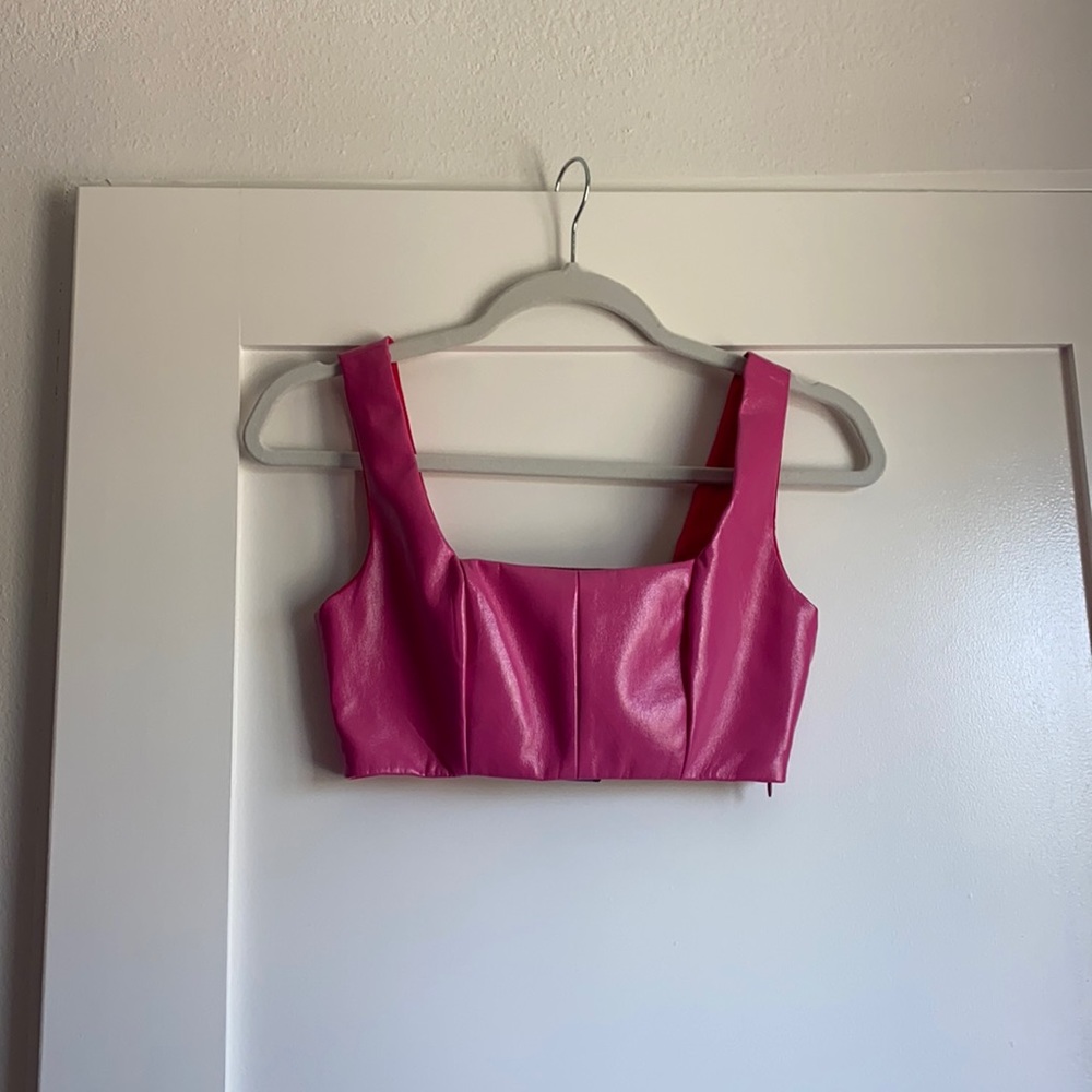 NWOT Staud Faux Leather Pink Crop Top